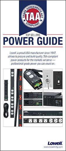 Brochure cover for TAA Compliant Power Products by Lowell