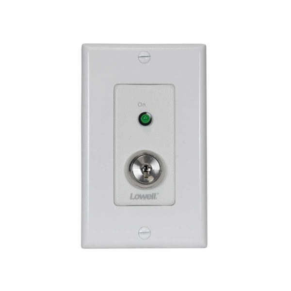 SPST wall switch, maintained closure, key switch, white finish